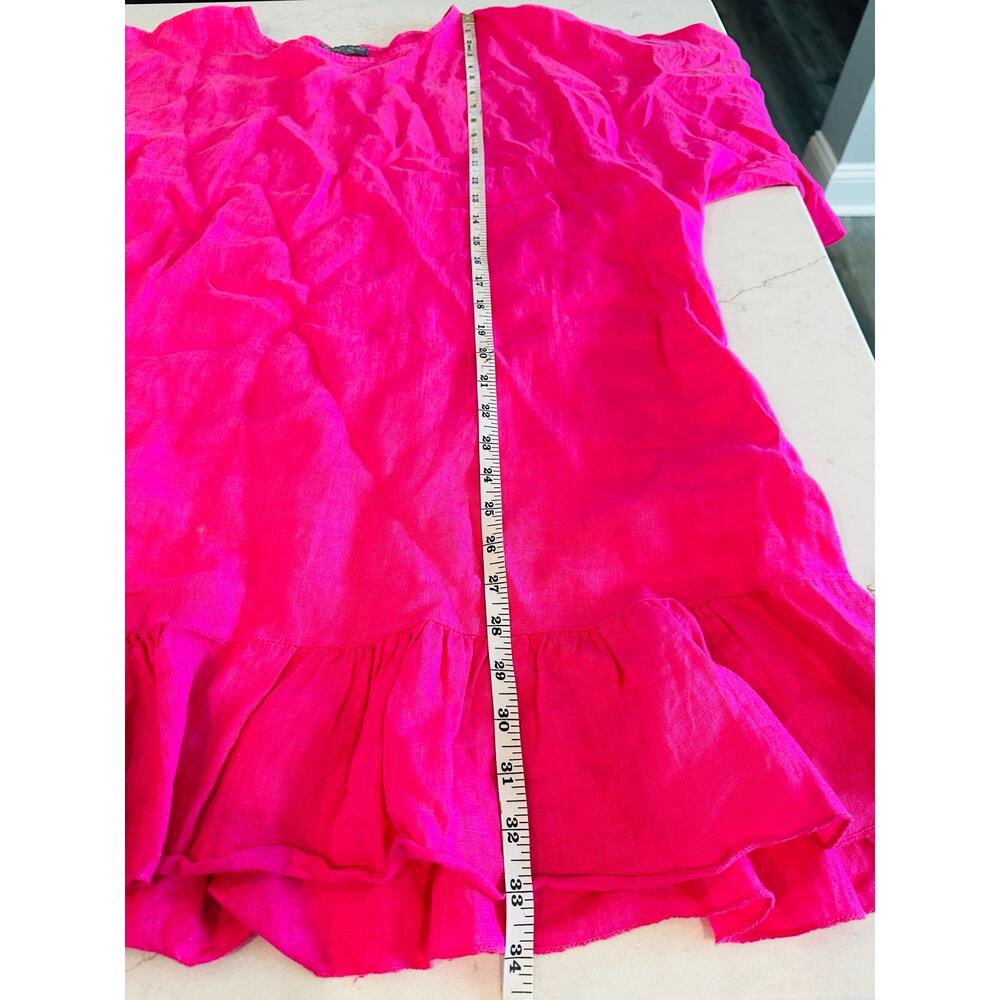 Piazza Del Tempio 100% Linen Top Tunic Dress Small Hot Pink Ruffle Sleeve Boho - Picture 11 of 11